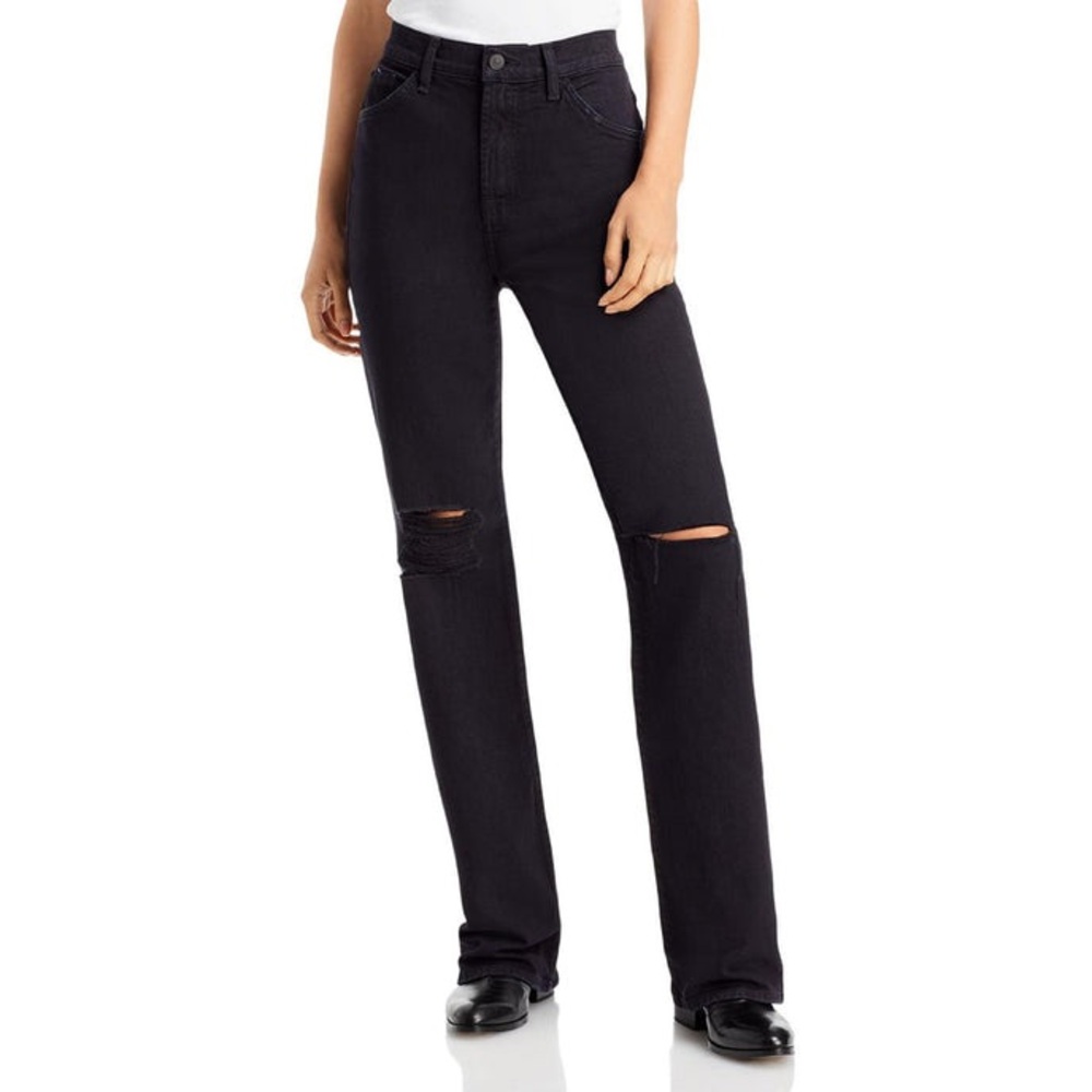 7 For All Mankind Tall Distressed Bootcut Black Jeans Size 28 NWT